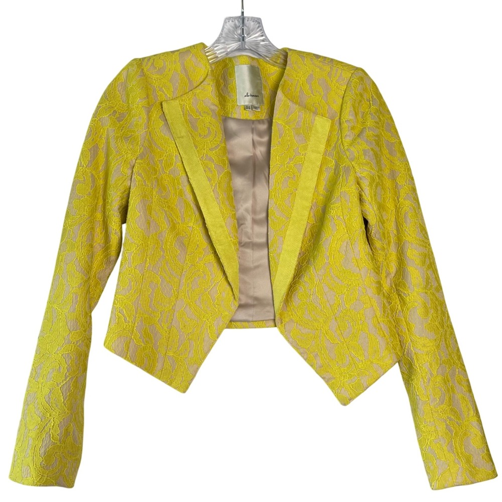 Elevenses Yellow Jacquard Cropped Blazer S Anthropologie Fall Preppy Retro‎